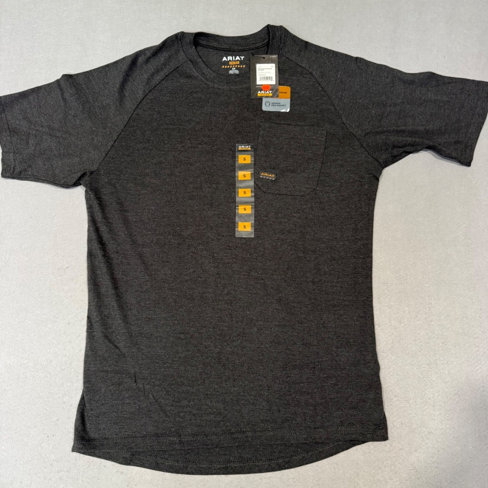 Ariat Rebar Cotton Strong T-Shirt Mens S Charcoal Heather Pocket Work Tee
